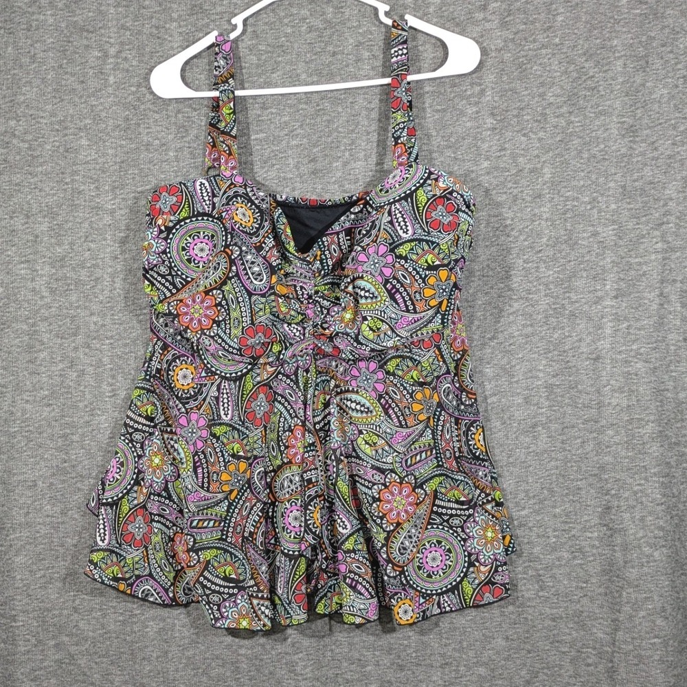 Fit 4 U Fit 4 Ur Tummy Paisley Tiered Ruffle Tankini Swim Top Plus Size 22W